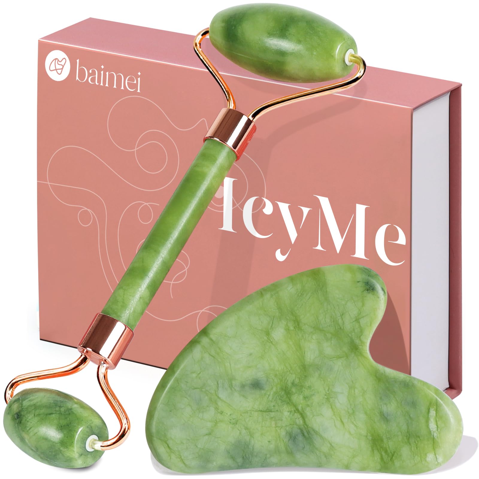 Rodillo Facial y Gua Sha de Jade BAIMEI